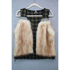 Gimmicks by BKE Faux Fur Plaid Embroidered Vest-Size Medium-BOHO-Western